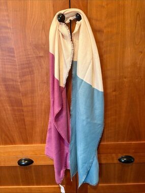 Christopher & Banks Colorblock Cream, Blue & Pink Throw Scarf